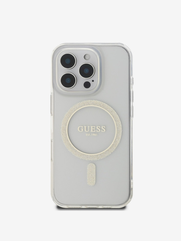 Guess Guess IML Glitter Ring MagSafe Back Cover per iPhone 16 Pro Trasparente