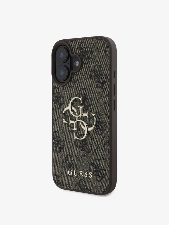 Guess Cover posteriore con logo in metallo Guess PU 4G per iPhone 16 Plus Marrone