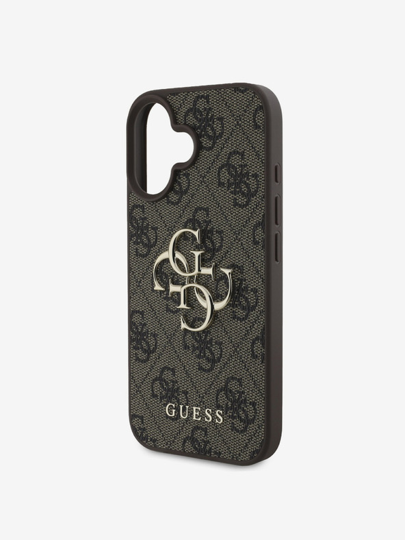 Guess Cover posteriore con logo in metallo Guess PU 4G per iPhone 16 Plus Marrone