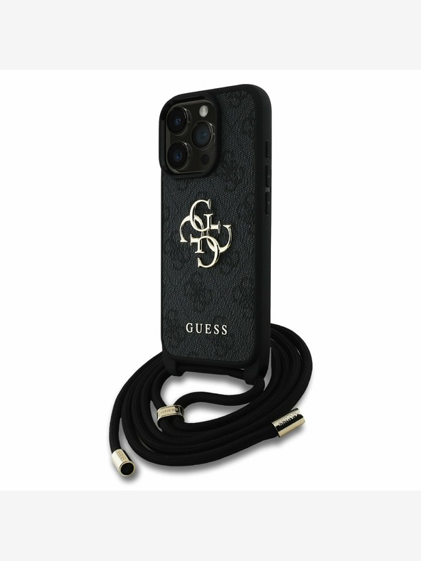 Guess Guess PU 4G Metal Logo Crossbody Strap Back Cover per iPhone 16 Pro Max Nero
