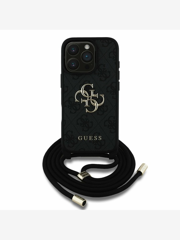 Guess Guess PU 4G Metal Logo Crossbody Strap Back Cover per iPhone 16 Pro Max Nero