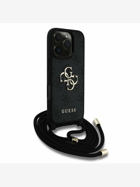 Guess Guess PU 4G Metal Logo Crossbody Strap Back Cover per iPhone 16 Pro Max Nero