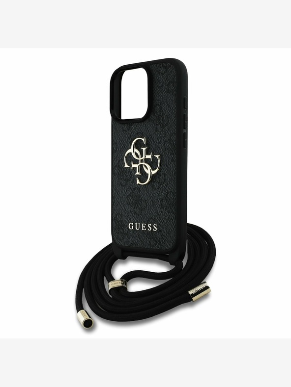 Guess Guess PU 4G Metal Logo Crossbody Strap Back Cover per iPhone 16 Pro Max Nero