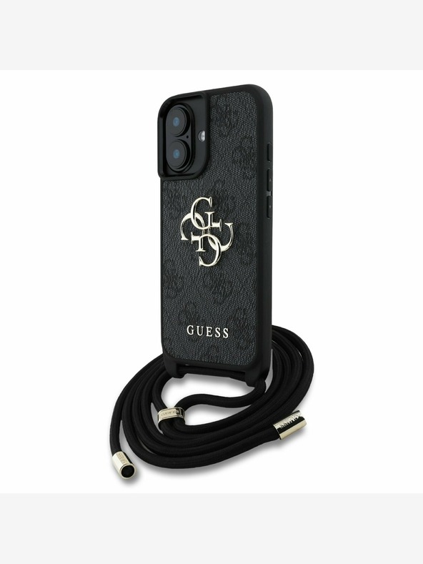 Guess Guess PU 4G Metal Logo Crossbody Strap Back Cover per iPhone 16 Nero