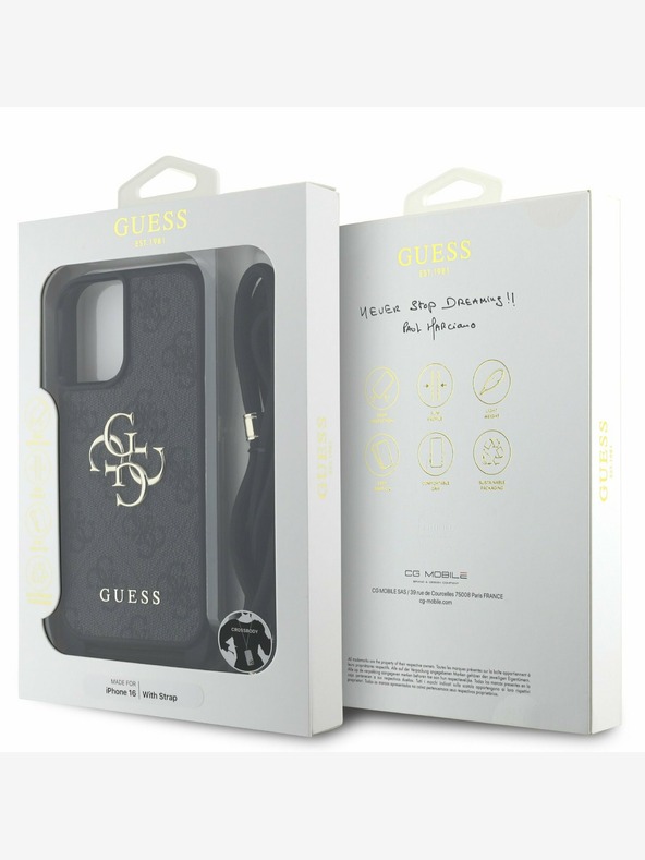 Guess Guess PU 4G Metal Logo Crossbody Strap Back Cover per iPhone 16 Nero