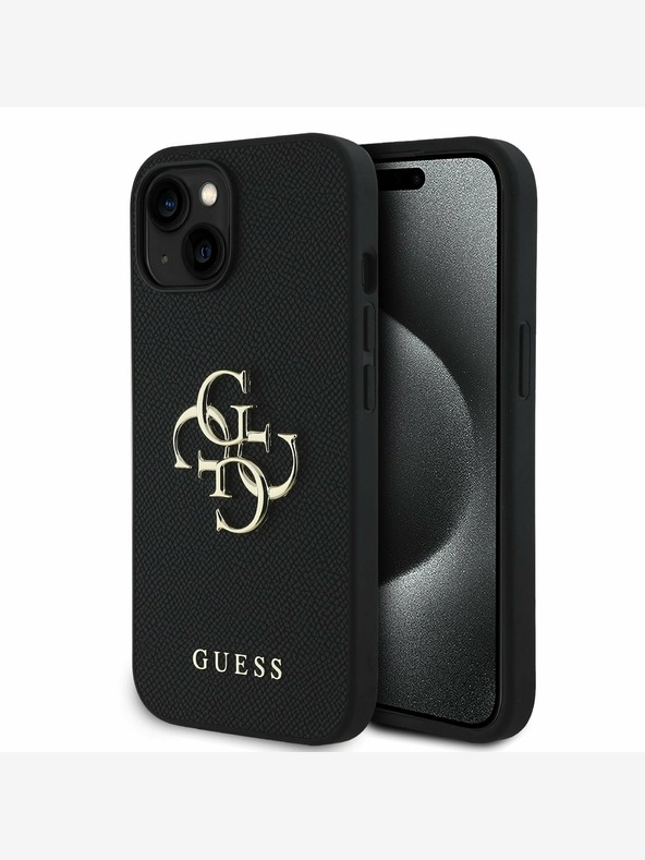 Guess Guess PU Grained 4G Metal Logo Back Cover per iPhone 14 Nero