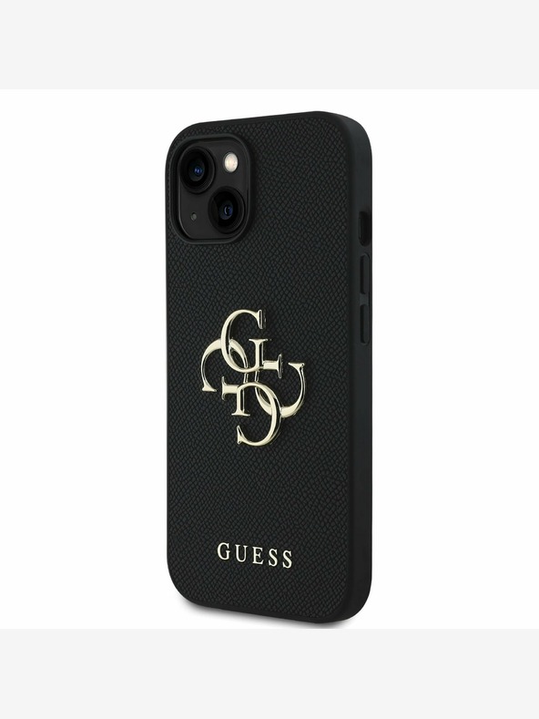 Guess Guess PU Grained 4G Metal Logo Back Cover per iPhone 14 Nero