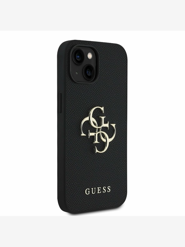 Guess Guess PU Grained 4G Metal Logo Back Cover per iPhone 14 Nero