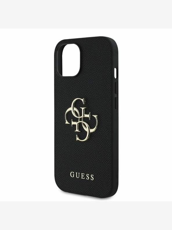 Guess Guess PU Grained 4G Metal Logo Back Cover per iPhone 14 Nero