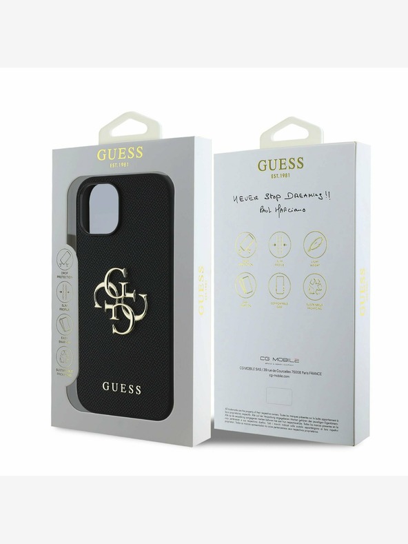 Guess Guess PU Grained 4G Metal Logo Back Cover per iPhone 14 Nero