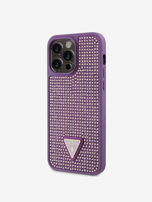 Guess Guess Strass Triangolo Logo Metallo Cover per iPhone 15 Pro Max Viola