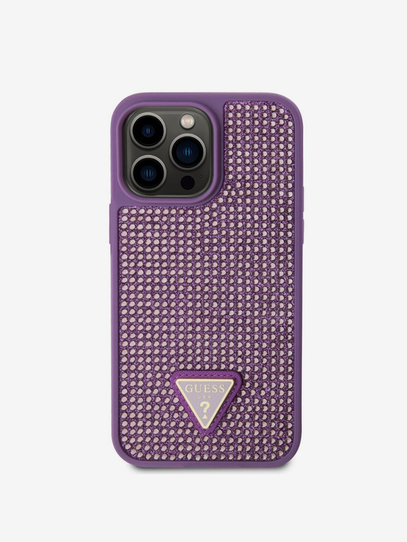 Guess Guess Strass Triangolo Logo Metallo Cover per iPhone 15 Pro Max Viola
