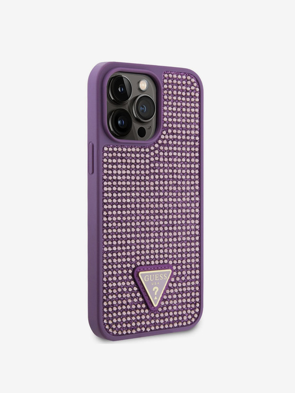 Guess Guess Strass Triangolo Logo Metallo Cover per iPhone 15 Pro Max Viola