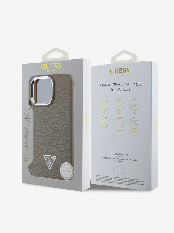 Guess Guess PU Grana Logo Triangolo Cover posteriore per iPhone 16 Pro Max Marrone