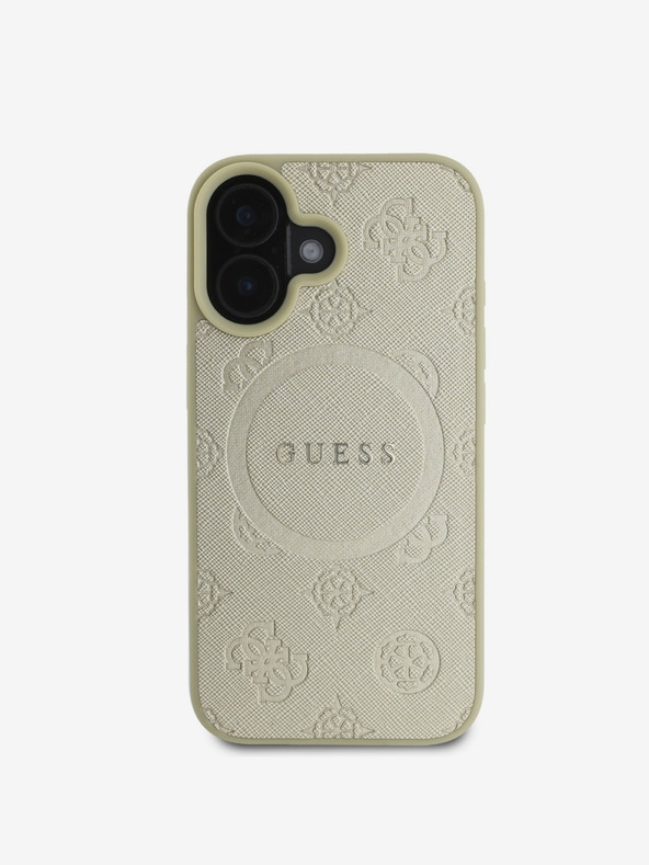 Guess Guess Saffiano Peony Stamp MagSafe Back Cover per iPhone 16 Gold