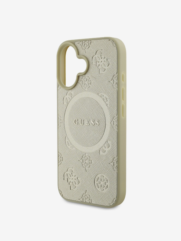 Guess Guess Saffiano Peony Stamp MagSafe Back Cover per iPhone 16 Gold