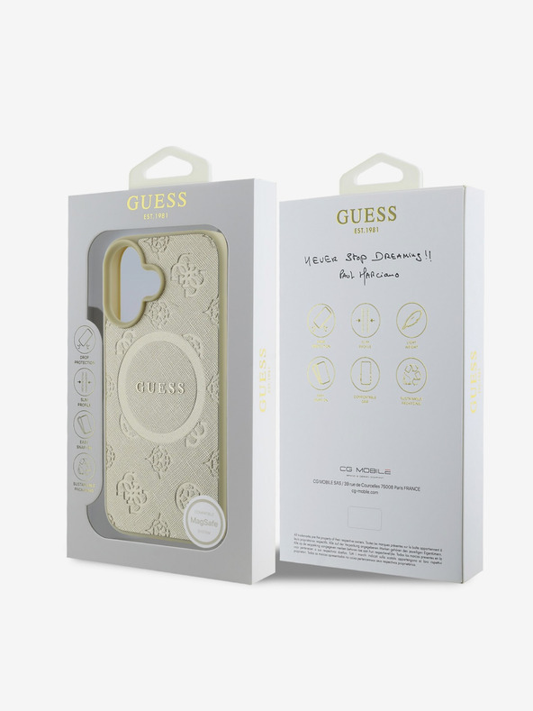 Guess Guess Saffiano Peony Stamp MagSafe Back Cover per iPhone 16 Gold