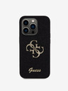 Guess Guess PU Fixed Glitter 4G Metal Logo Cover posteriore per iPhone 15 Pro Nero