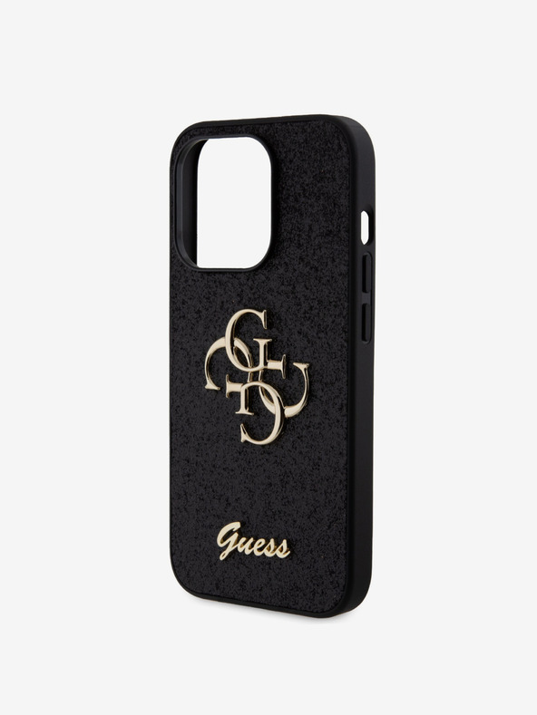 Guess Guess PU Fixed Glitter 4G Metal Logo Cover posteriore per iPhone 15 Pro Nero