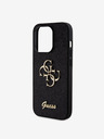Guess Guess PU Fixed Glitter 4G Metal Logo Cover posteriore per iPhone 15 Pro Nero