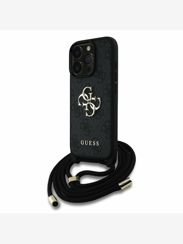 Guess Guess PU 4G Metal Logo Crossbody Strap Back Cover per iPhone 15 Pro Max Nero