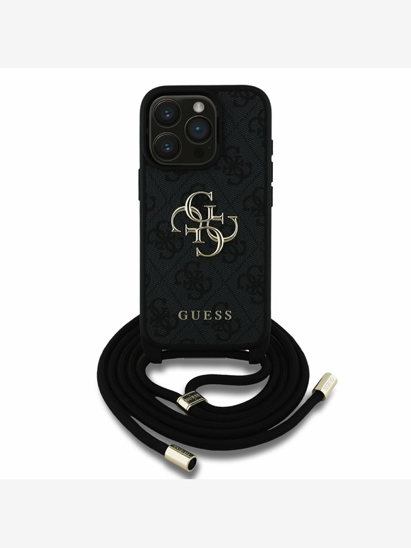 Guess Guess PU 4G Metal Logo Crossbody Strap Back Cover per iPhone 15 Pro Max Nero