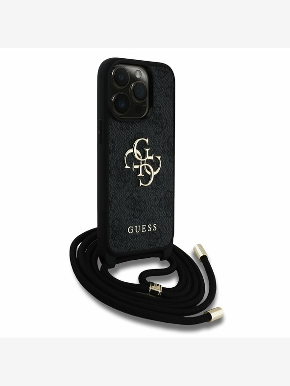 Guess Guess PU 4G Metal Logo Crossbody Strap Back Cover per iPhone 15 Pro Max Nero