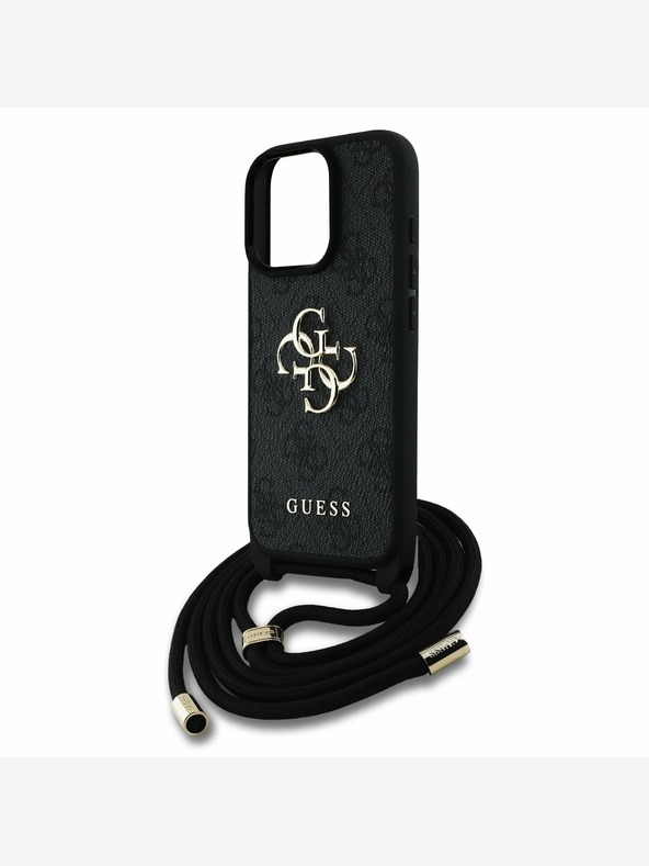 Guess Guess PU 4G Metal Logo Crossbody Strap Back Cover per iPhone 15 Pro Max Nero