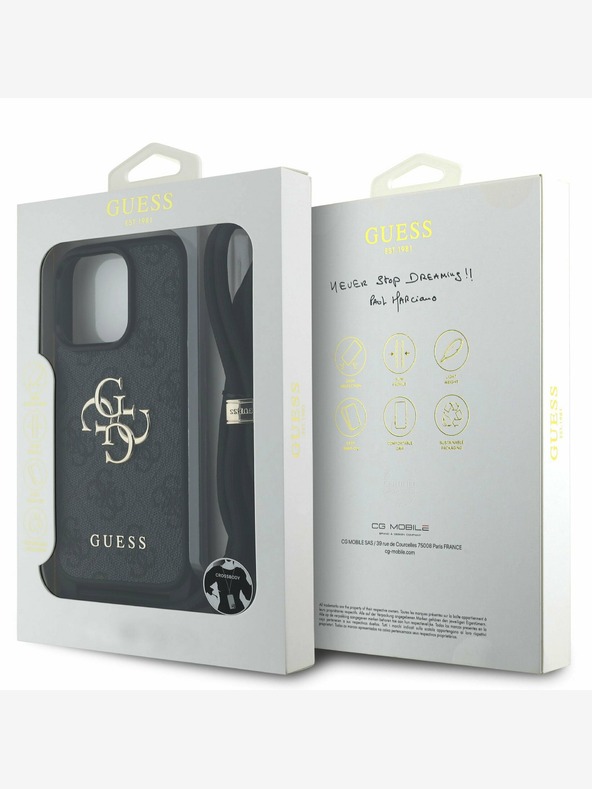Guess Guess PU 4G Metal Logo Crossbody Strap Back Cover per iPhone 15 Pro Max Nero