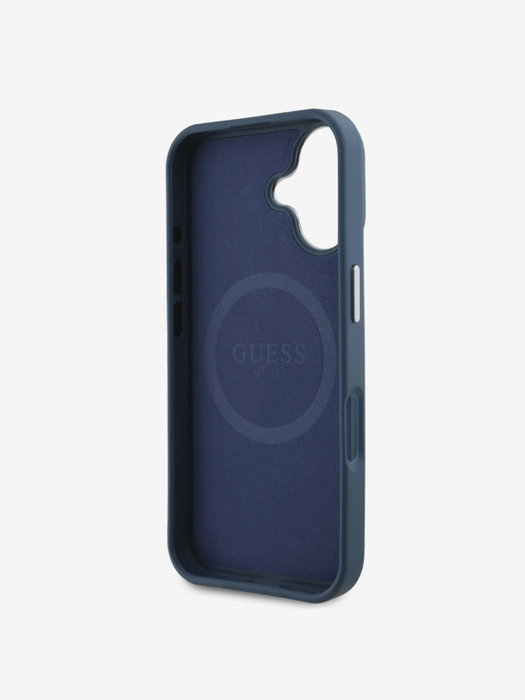 Guess Cover posteriore con logo a triangolo in grana Guess PU per iPhone 16 Blue