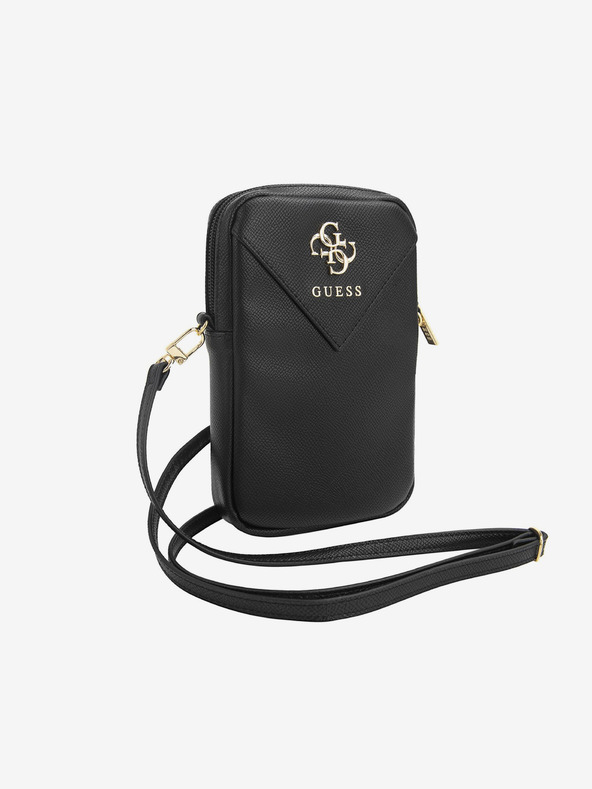 Guess Guess PU grana 4G Logo in metallo Borsa telefonica con cerniera Nero