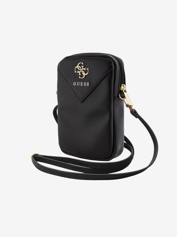 Guess Guess PU grana 4G Logo in metallo Borsa telefonica con cerniera Nero