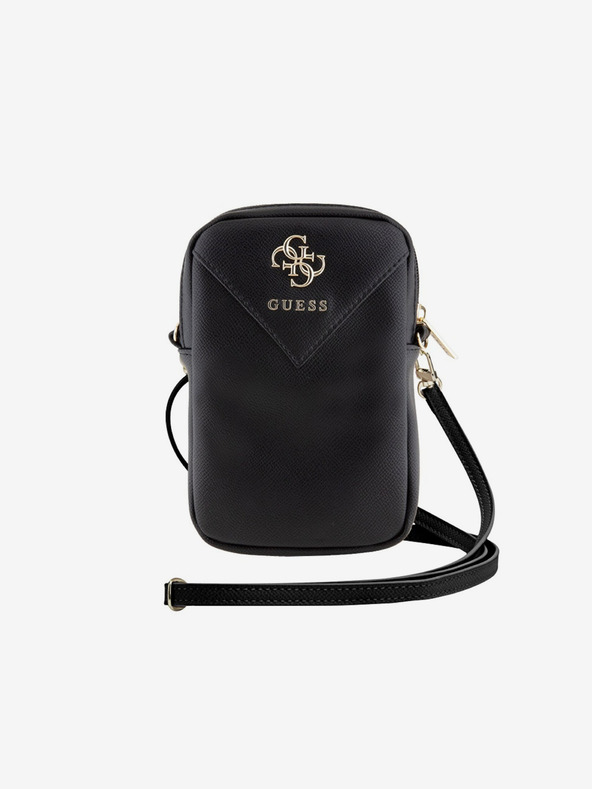 Guess Guess PU grana 4G Logo in metallo Borsa telefonica con cerniera Nero