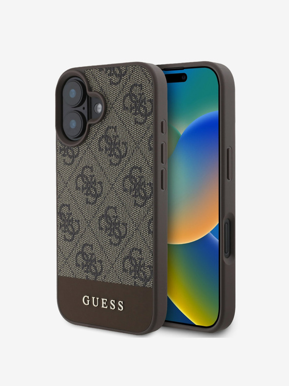 Guess Guess PU 4G Stripe Back Cover per iPhone 16 Marrone
