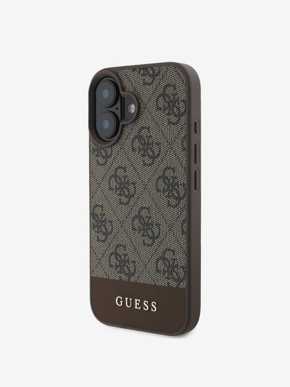 Guess Guess PU 4G Stripe Back Cover per iPhone 16 Marrone