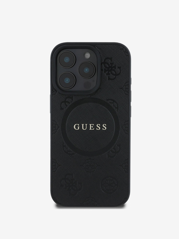Guess Guess Saffiano Peony Stamp MagSafe Back Cover per iPhone 16 Pro Nero