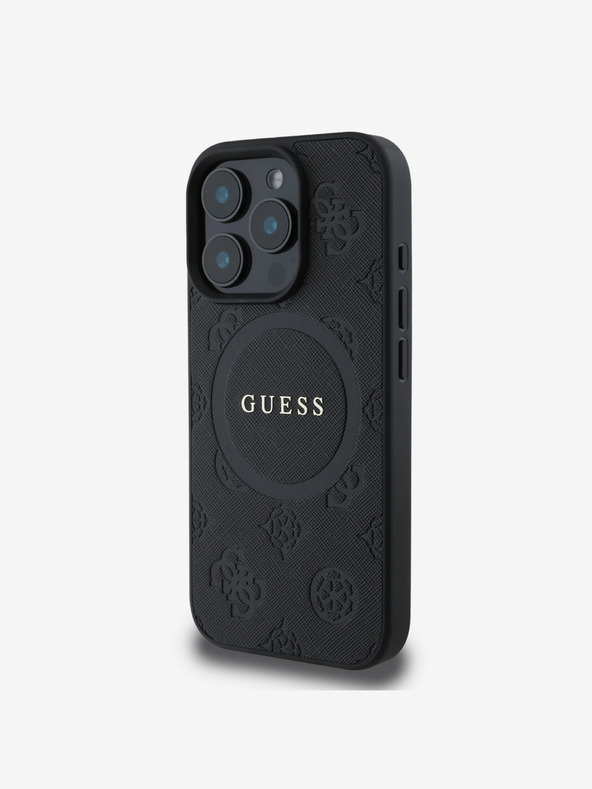 Guess Guess Saffiano Peony Stamp MagSafe Back Cover per iPhone 16 Pro Nero