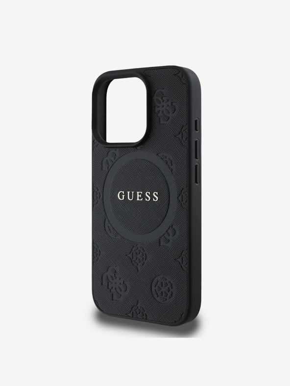 Guess Guess Saffiano Peony Stamp MagSafe Back Cover per iPhone 16 Pro Nero