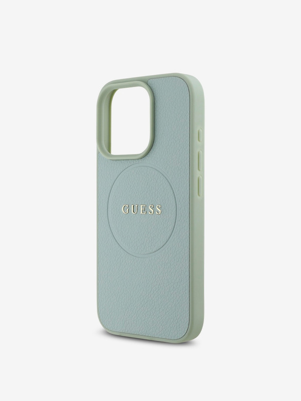 Guess Cover posteriore MagSafe con logo classico a grana grossa Guess PU per iPhone 16 Pro Max verde
