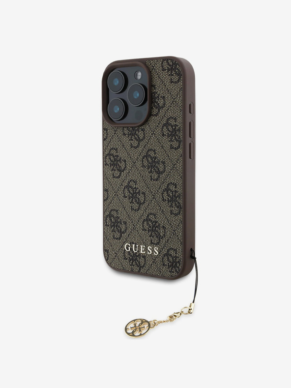 Guess Cover posteriore con charm Guess 4G per iPhone 16 Pro Tone on Tone Brown