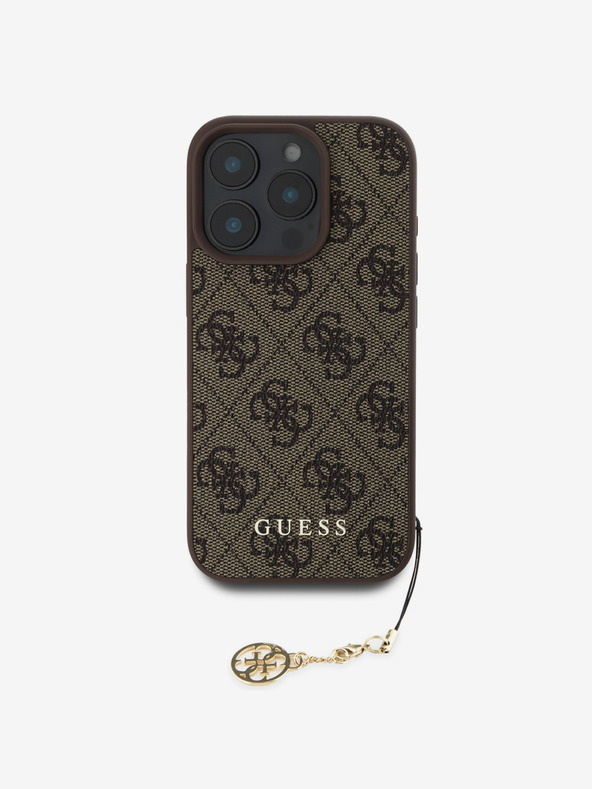 Guess Cover posteriore con charm Guess 4G per iPhone 16 Pro Tone on Tone Brown