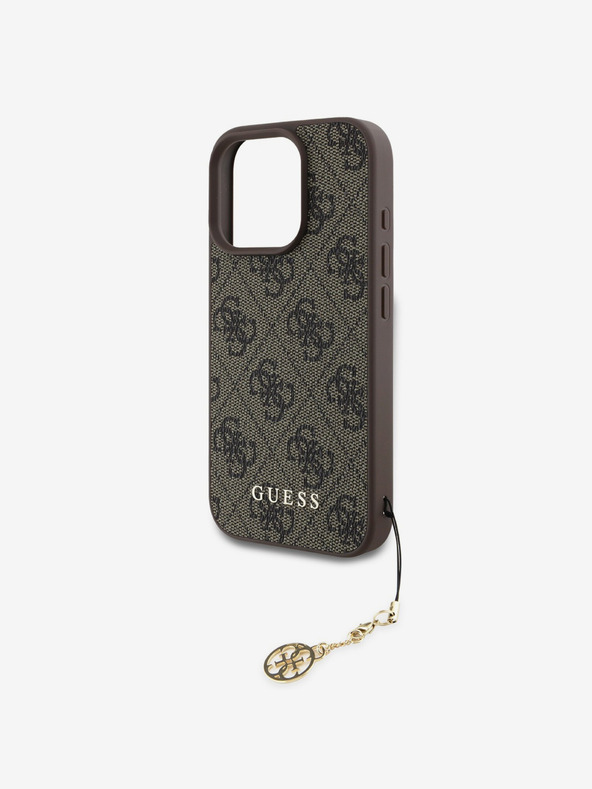 Guess Cover posteriore con charm Guess 4G per iPhone 16 Pro Tone on Tone Brown