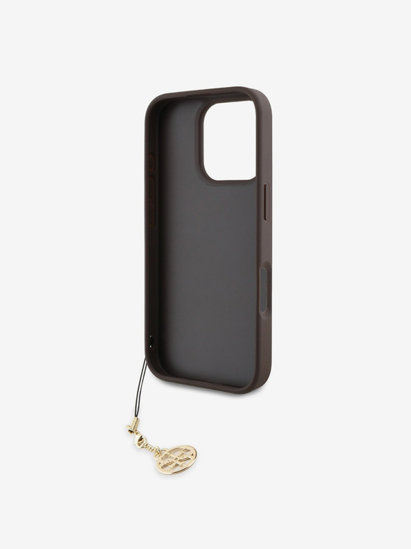 Guess Cover posteriore con charm Guess 4G per iPhone 16 Pro Tone on Tone Brown