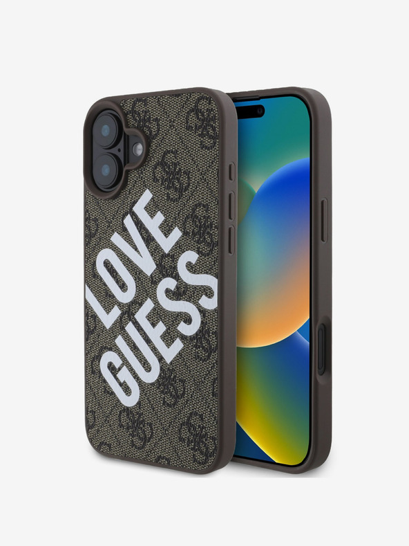 Guess Custodia posteriore MagSafe Guess PU 4G Big Love Logo in pelle per iPhone 16 Marrone