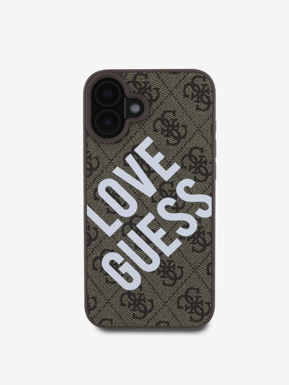 Guess Custodia posteriore MagSafe Guess PU 4G Big Love Logo in pelle per iPhone 16 Marrone