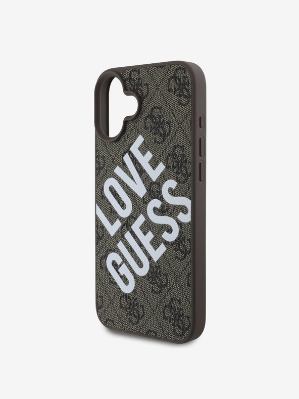 Guess Custodia posteriore MagSafe Guess PU 4G Big Love Logo in pelle per iPhone 16 Marrone