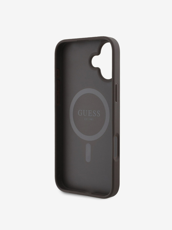 Guess Custodia posteriore MagSafe Guess PU 4G Big Love Logo in pelle per iPhone 16 Marrone