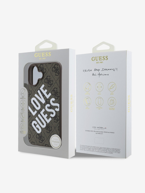 Guess Custodia posteriore MagSafe Guess PU 4G Big Love Logo in pelle per iPhone 16 Marrone