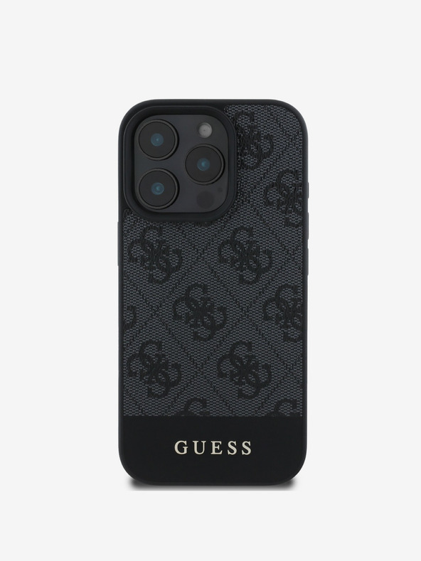 Guess Guess PU 4G Cover posteriore a righe per iPhone 16 Pro Grigio
