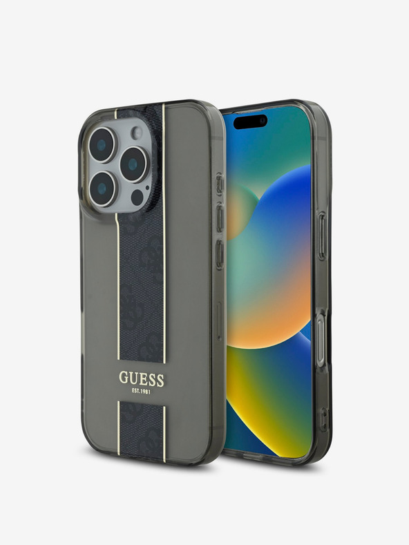 Guess Guess IML Middle 4G Cover posteriore a righe per iPhone 16 Pro Max Nero